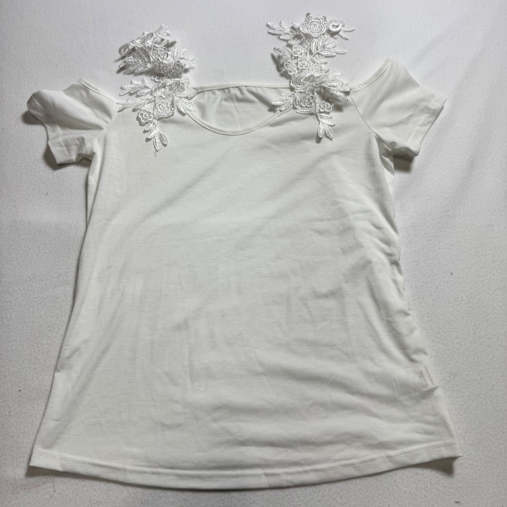 Unbranded Floral Lace Strap Off The Shoulder Top Women Medium White Short Sleeve